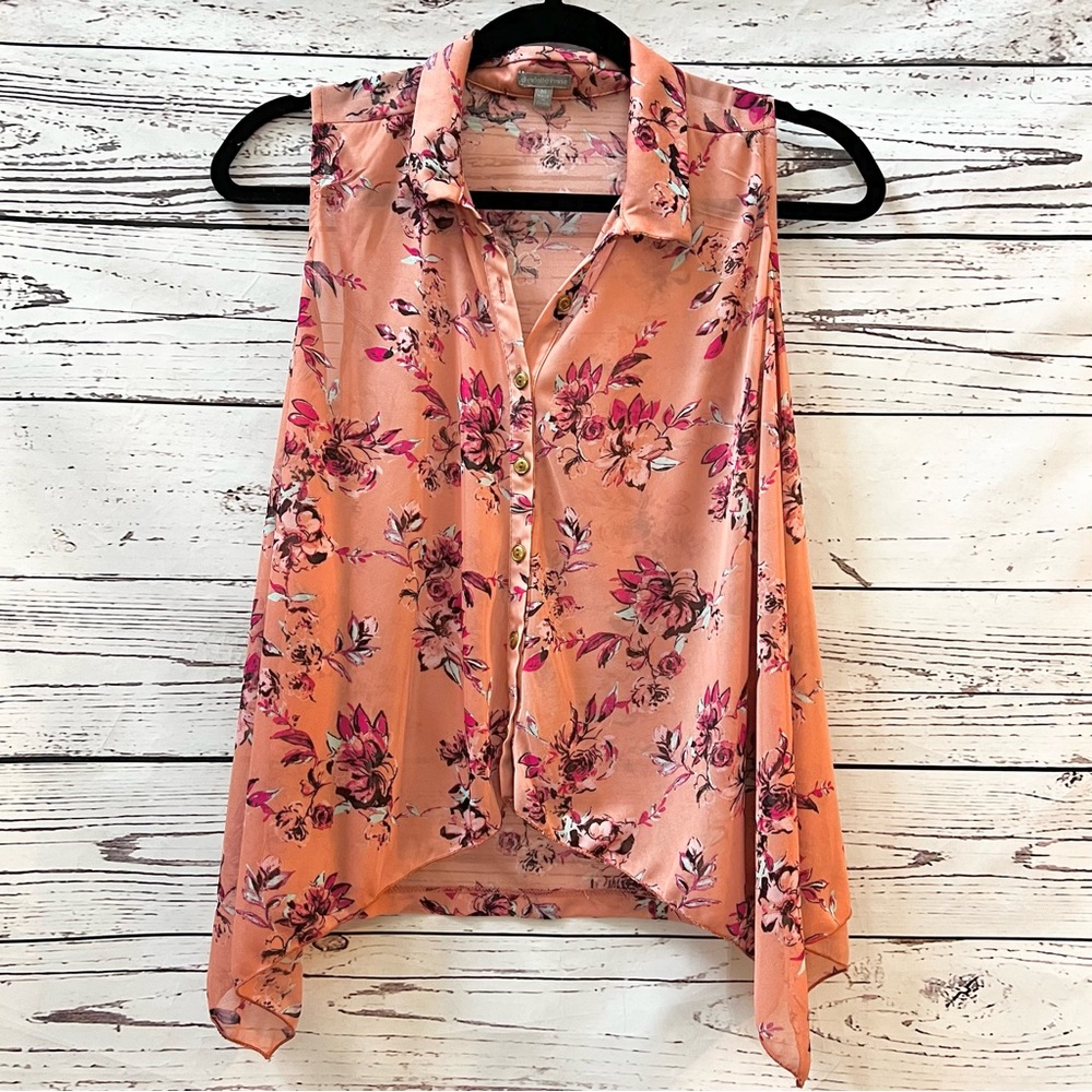 Charlotte Russe Sheer Floral Asymmetrical Blouse Medium